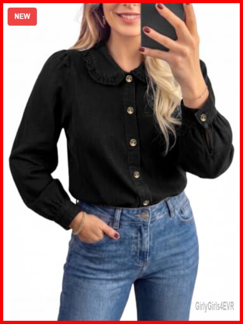 Sidefeel Womens Cotton Blend Peter Pan Collar Denim Button Down Shirt